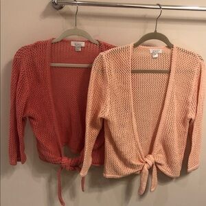 Christopher & Banks Bundle of Women's Knit Tie-Front Sweater - Coral and Peach